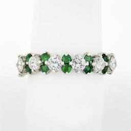 Vintage 18K White Gold 1.7 ctw Prong Large Round Diamond Emerald Wedding Band Ri