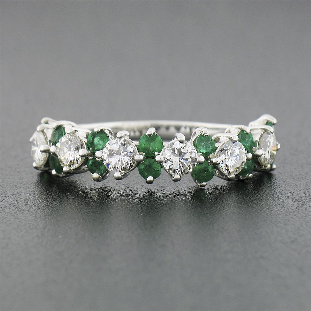 Vintage 18K White Gold 1.7 ctw Prong Large Round Diamond Emerald Wedding Band Ri