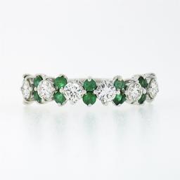 Vintage 18K White Gold 1.7 ctw Prong Large Round Diamond Emerald Wedding Band Ri