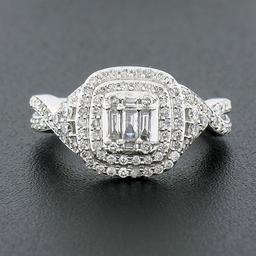 14k White Gold 1.42 ctw Illusion Set Diamond w/ Halo Twisted Sides Engagement Ri