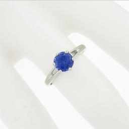 Vintage 14k White Gold 1.26 ctw Round Sapphire Solitaire Open Work Engagement Ri