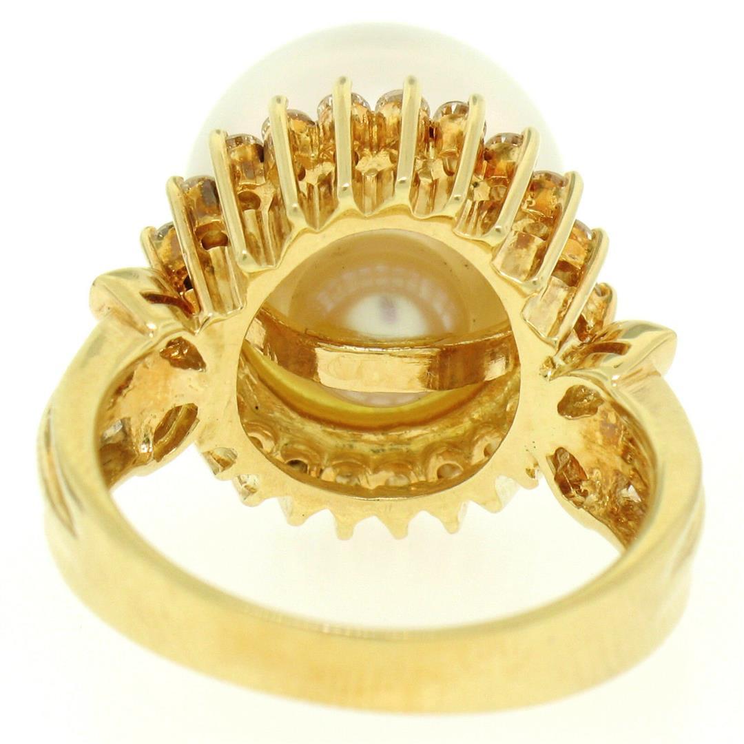 18K Yellow Gold LARGE 13.3mm South Sea Pearl Ring w/ Marquise & Round Diamonds