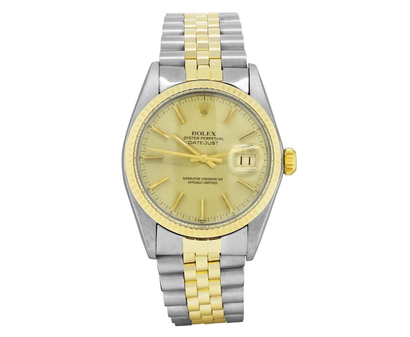 Rolex Mens Two Tone Yellow Gold And Stainless Steel Champagne Index Datejust Wri