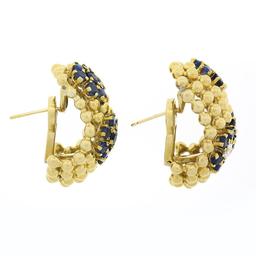 Vintage 18k Gold 4.67 ctw Sapphire & Diamond Flower 7 Row Bead Wide Cuff Earring