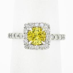 Platinum 1.74 ctw GIA Yellow Sapphire Solitaire w/ Diamond Accents Engagement Ri