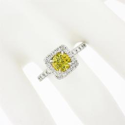 Platinum 1.74 ctw GIA Yellow Sapphire Solitaire w/ Diamond Accents Engagement Ri