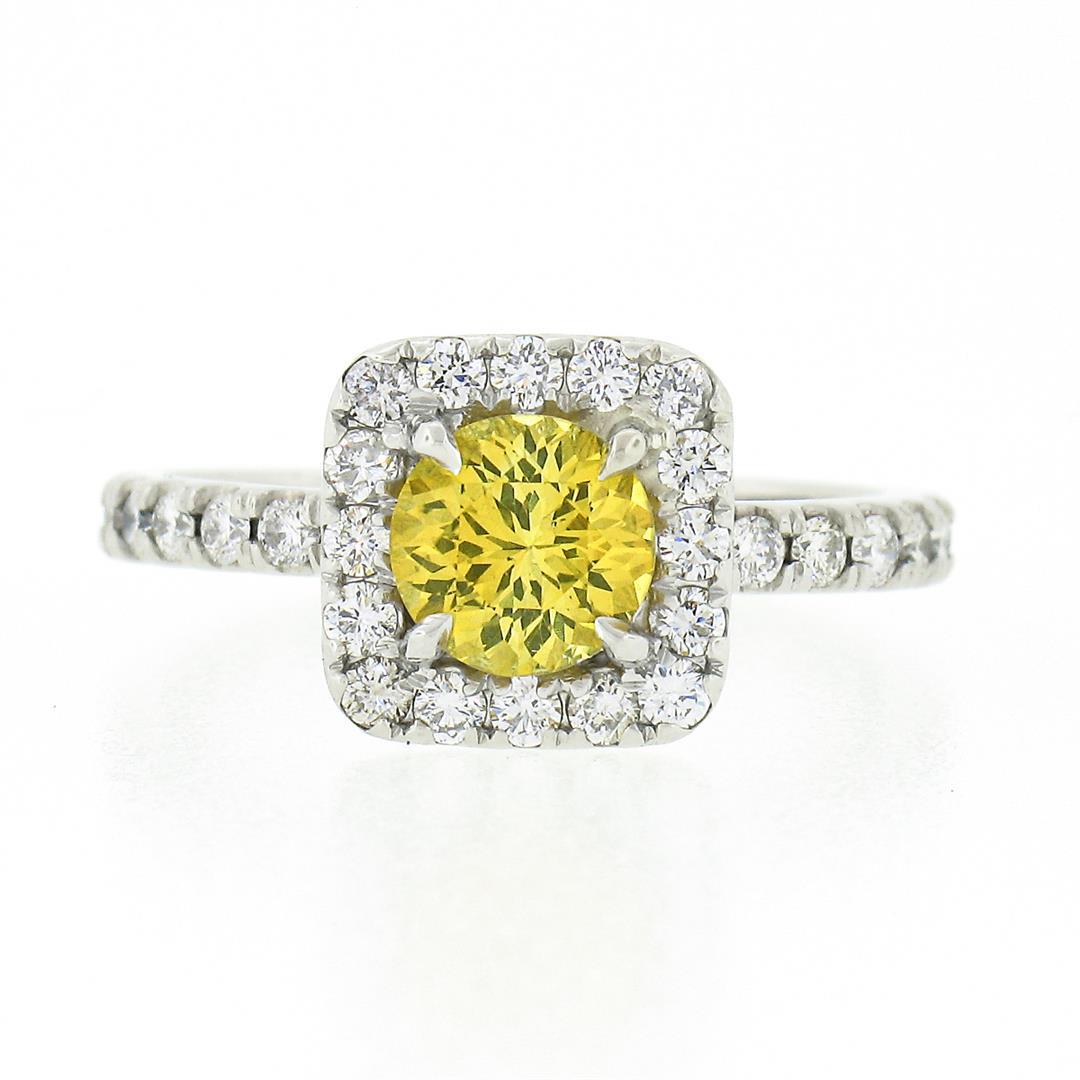 Platinum 1.74 ctw GIA Yellow Sapphire Solitaire w/ Diamond Accents Engagement Ri