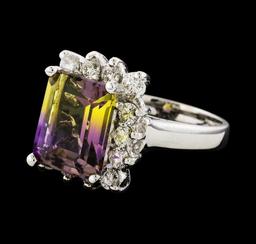 4.48 ctw Ametrine and Diamond Ring - 14KT White Gold