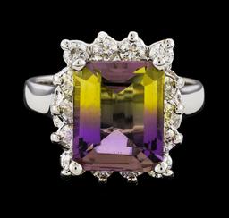 4.48 ctw Ametrine and Diamond Ring - 14KT White Gold