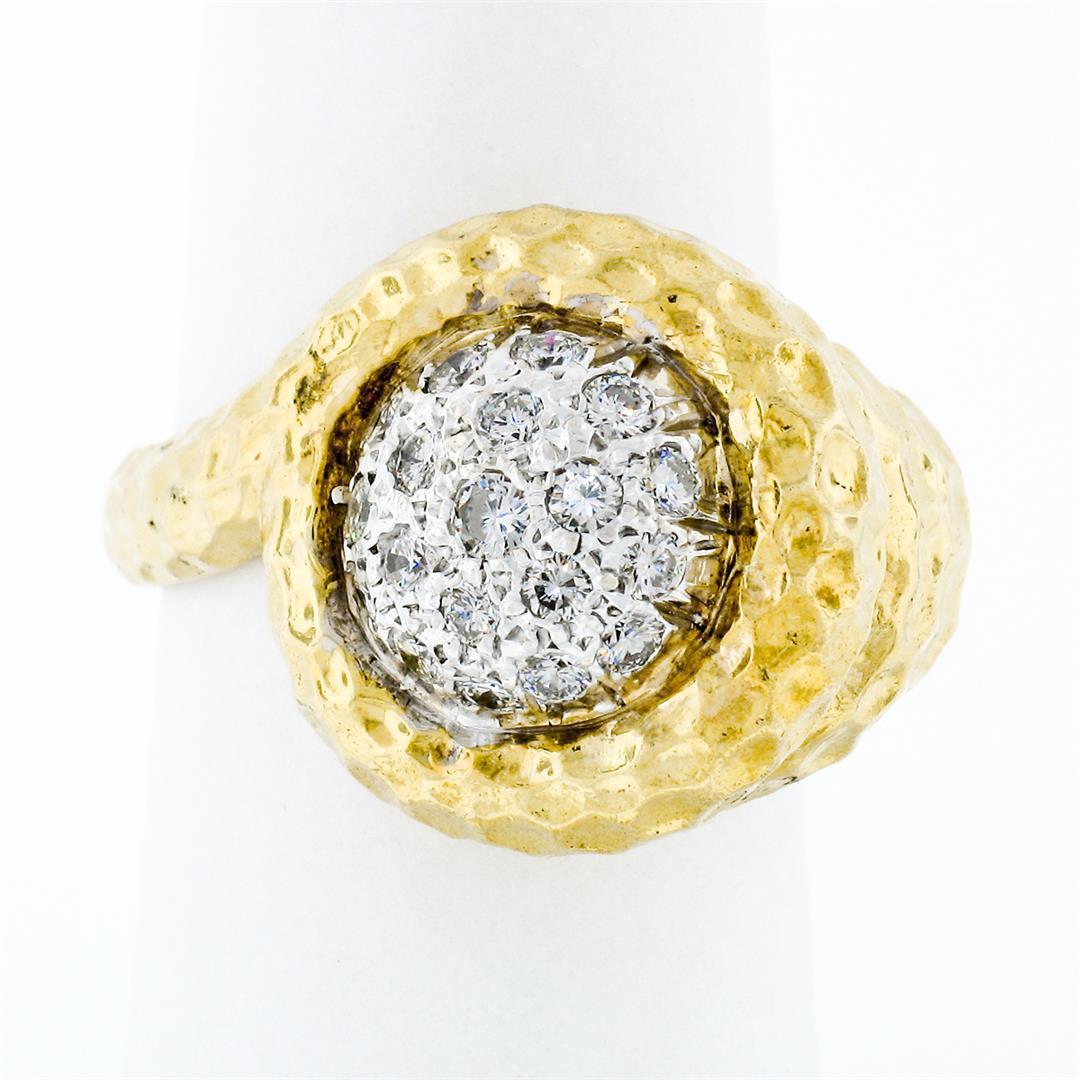 FINE 18k Gold R. Stone Dome Cluster Diamond Hammered Turritella Conch Shell Ring