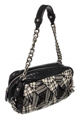 Chanel Black Canvas Leather Twisted Tweed Shoulder Bag