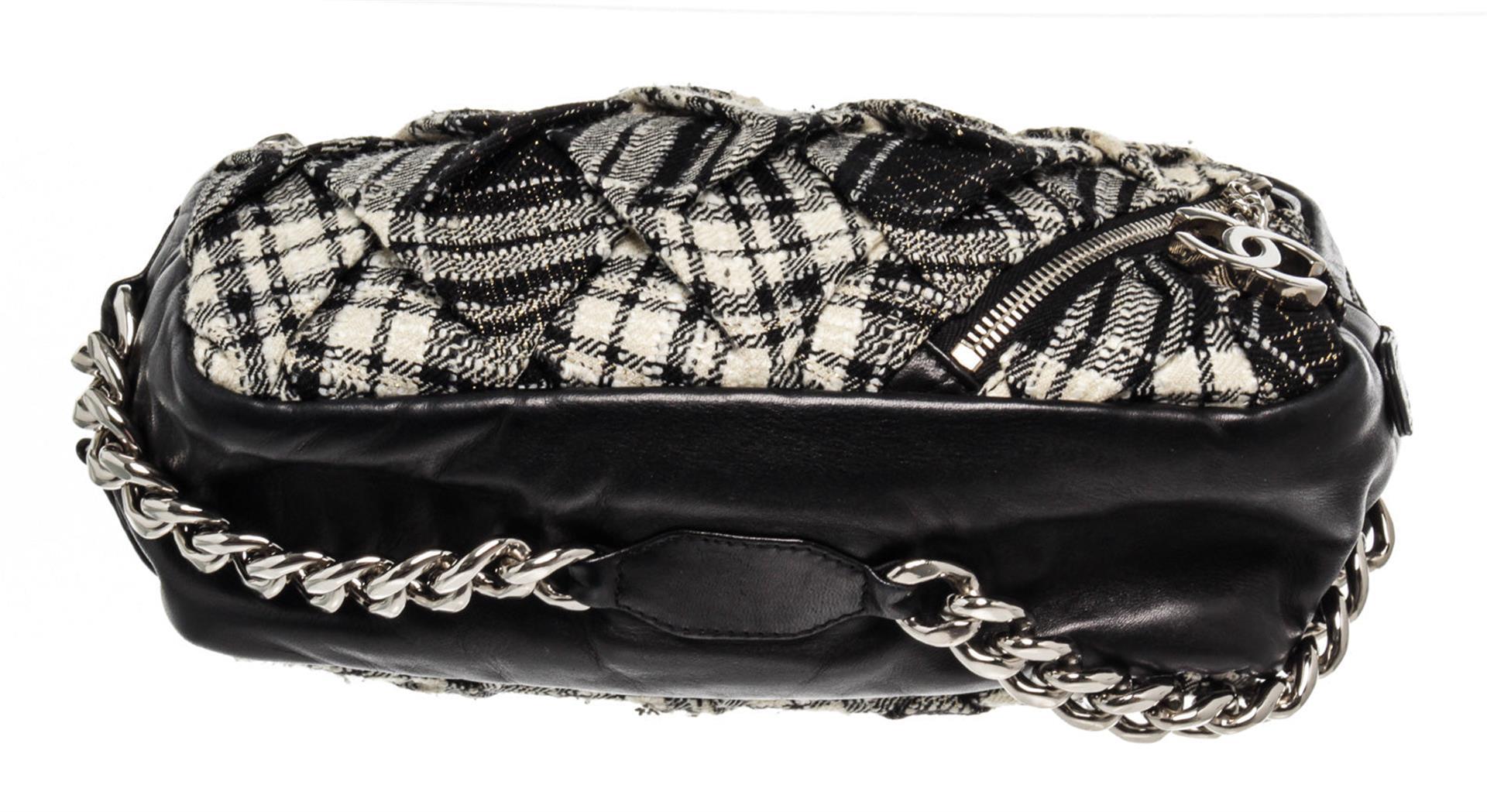 Chanel Black Canvas Leather Twisted Tweed Shoulder Bag