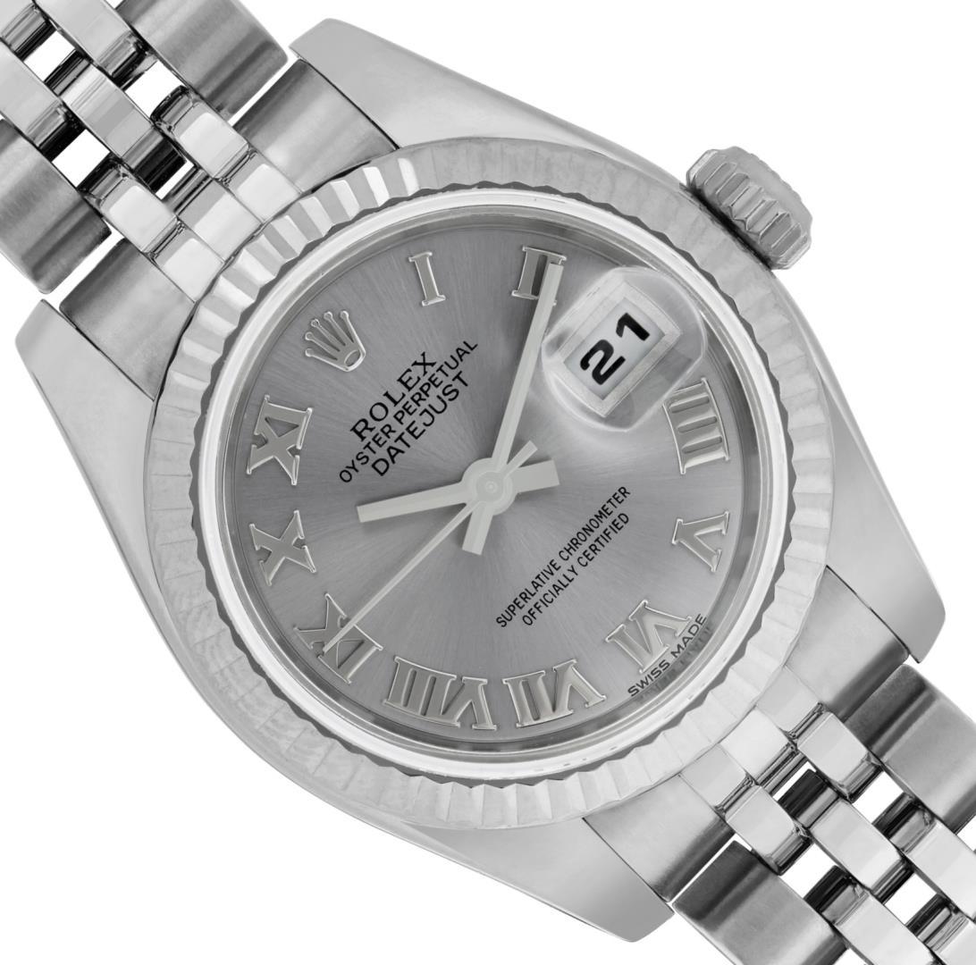 Rolex Ladies Quickset Silver Roman White Gold Bezel With Hidden Clasp Jubilee Ba