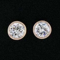NEW Solid 14k Rose Gold 0.42 ctw Bezel Set Round Brilliant Diamond Stud Earrings