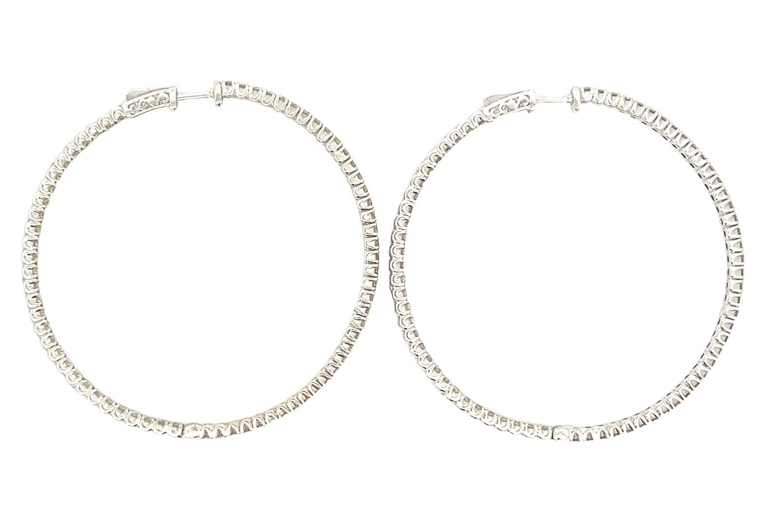 5.40 ctw Diamond Hoop Earrings - 14KT White Gold