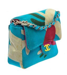 Chanel Blue Multicolor Satin Mini Chain Crossbody Bag