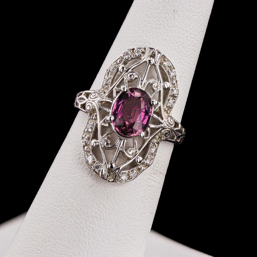 1.71 ctw Purple Pink Sapphire and 0.10 ctw Diamond 14K White Gold Ring