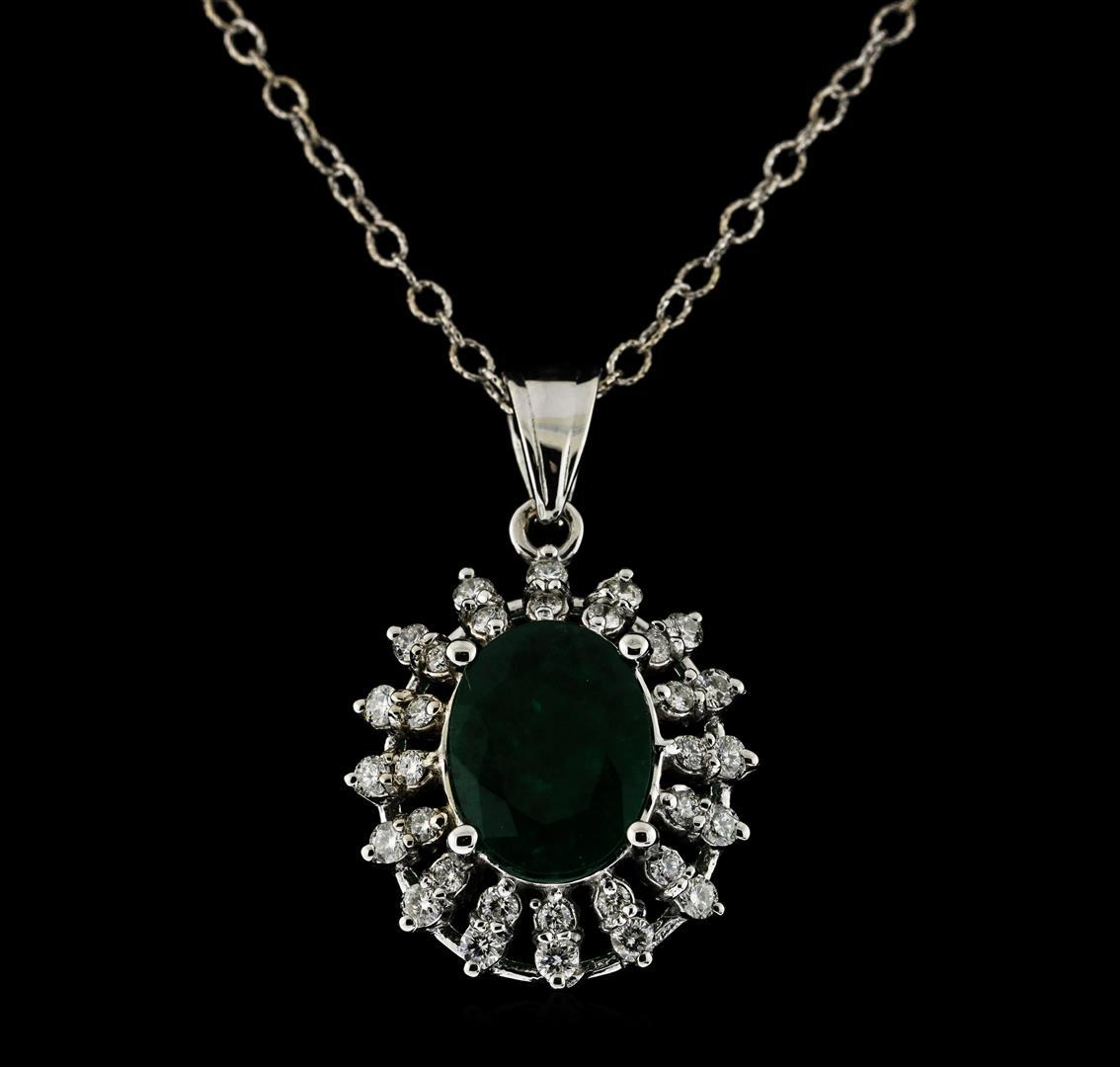 2.91 ctw Emerald and Diamond Pendant With Chain - 14KT White Gold