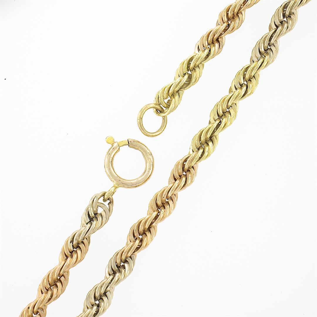 Unique 14k Tri Color Gold 15.5" 3.2mm Solid Rope Link Chain Choker Necklace