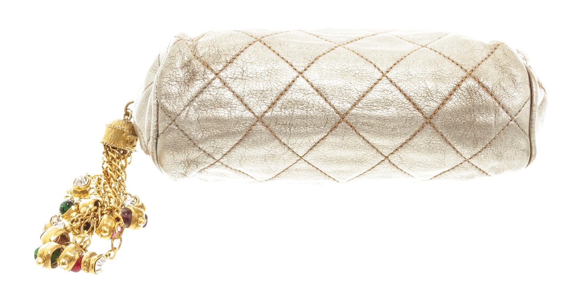 Chanel Gold Leather Pouch with Tassel