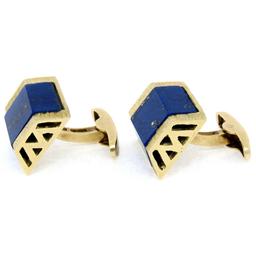 Vintage La Triomphe 14k Yellow Gold & Trapezoidal Cut Blue Lapis Men's Cuff Link