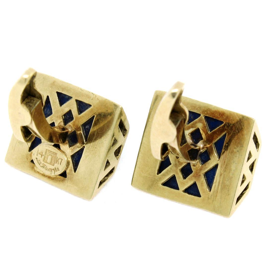 Vintage La Triomphe 14k Yellow Gold & Trapezoidal Cut Blue Lapis Men's Cuff Link