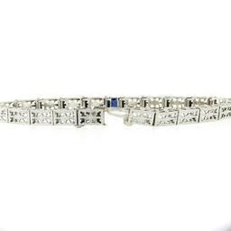 Antique Art Deco 14k White Gold Bezel Set Sapphire Etched Line Filigree Bracelet