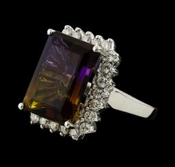 11.78 ctw Ametrine Quartz and Diamond Ring - 14KT White Gold