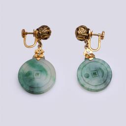 Pair of 14k Yellow Gold & Jadeite Earrings