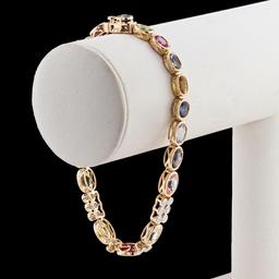 17.11 ctw Multi-Color Sapphire and 0.73 ctw Diamond 14K Yellow Gold Bracelet