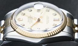 Rolex Mens 2 Tone Champagne Diamond 36MM Datejust Wristwatch