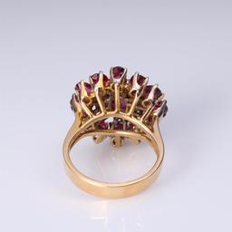 Vintage 14K Yellow Gold Ruby & Diamond Cluster Ring