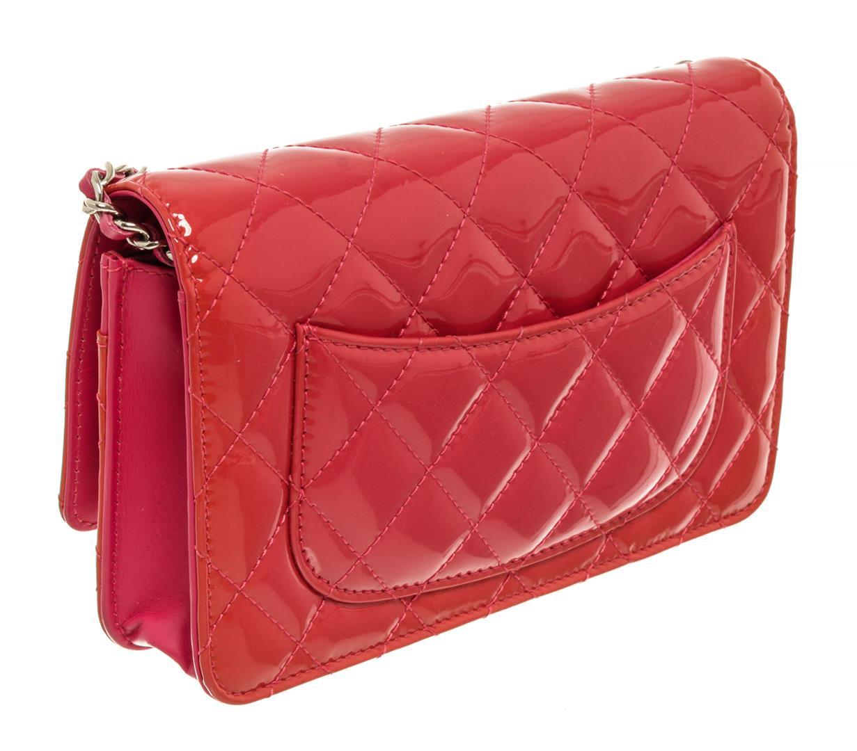 Chanel Pink Quilted Patent Leather Wallet on Chain