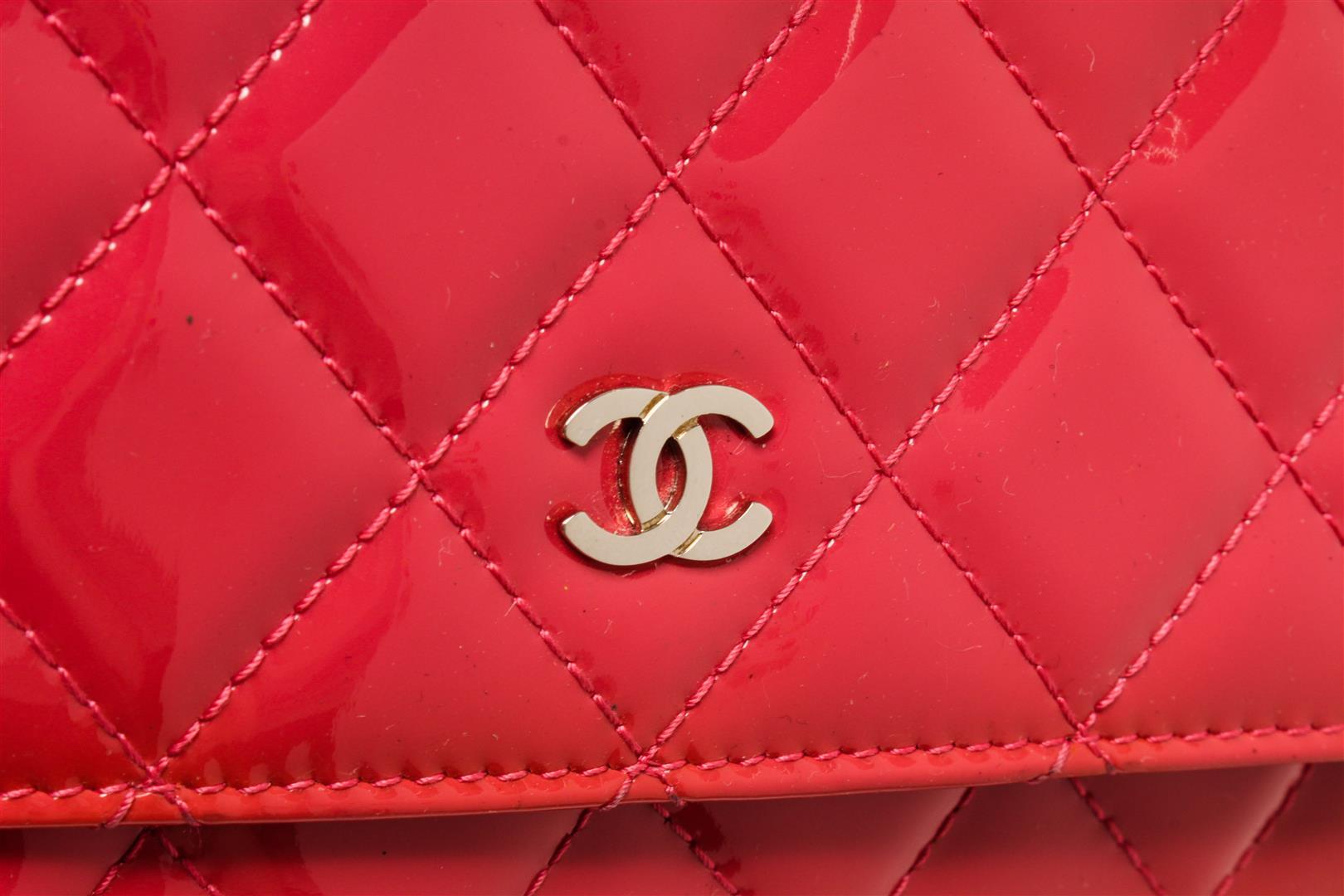 Chanel Pink Quilted Patent Leather Wallet on Chain