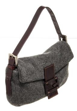 Fendi Black Denim Mamma Baguette Hobo Bag