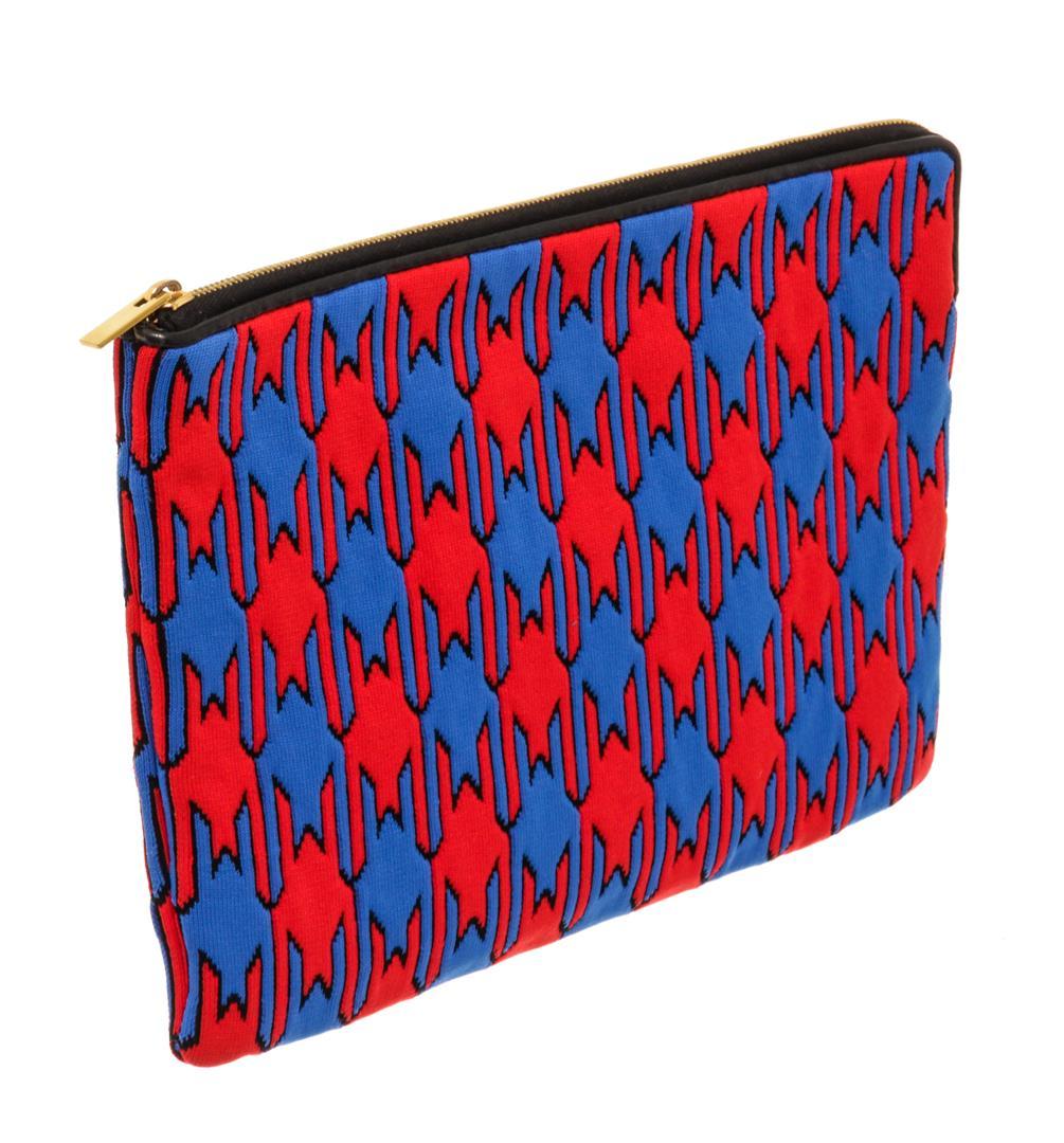 Celine Blue, Multicolor, Red Fabic Zip Pouch Clutch