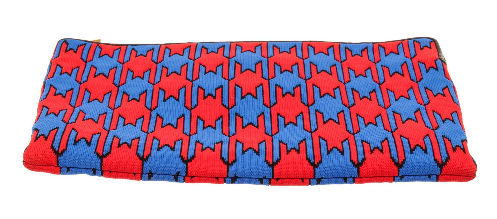 Celine Blue, Multicolor, Red Fabic Zip Pouch Clutch