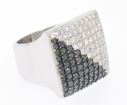 Large 18k White Gold 3.60 ctw Black & White Diamond Square Cushion Ladies Ring