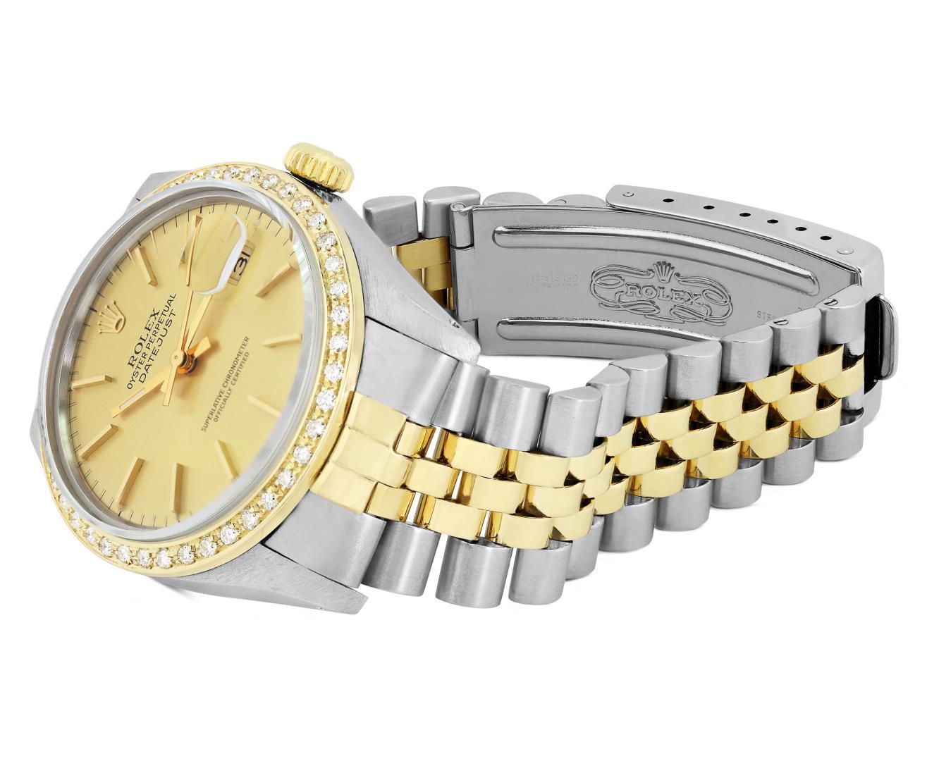 Rolex Mens 2 Tone Champagne Index Diamond Bezel Datejust Wristwatch With Rolex B