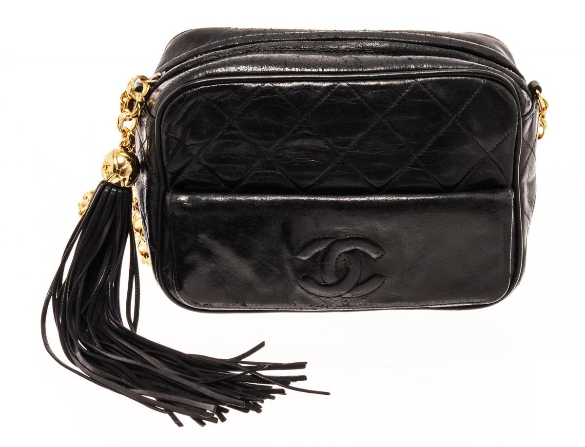 Chanel Black Lambskin Mini Tassel Camera Crossbody Bag