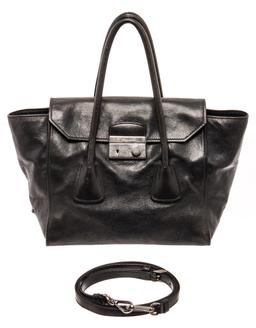 Prada Glace Black Calf Leather Flap Shoulder Bag