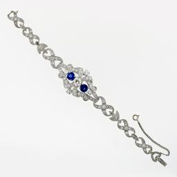Antique Art Deco Platinum GIA Round Diamond Sapphire Infinity Leaf Link Bracelet