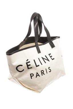 Celine White Canvas with Leather Medium Logo Tote Bag