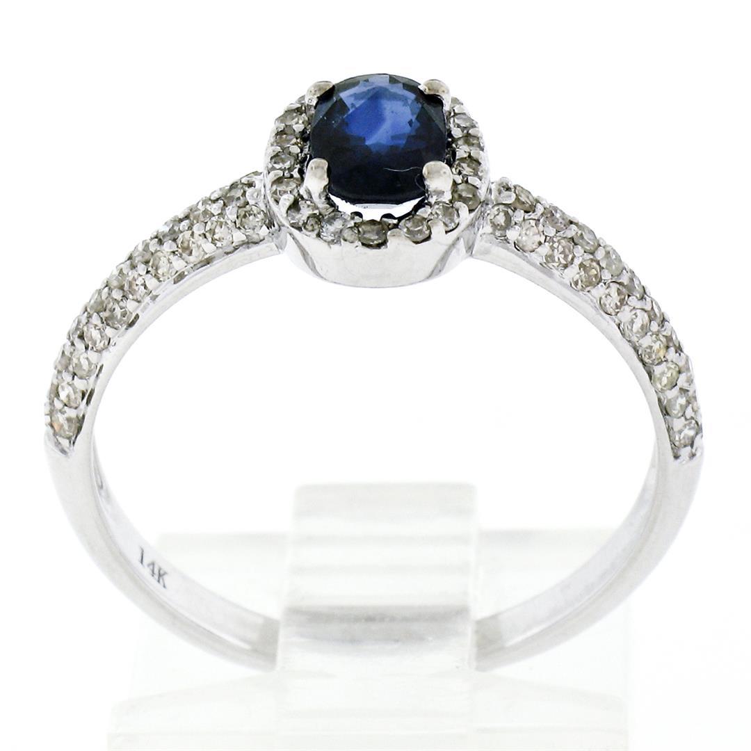 Petite 14K White Gold 1.05 ctw Oval Sapphire Solitaire & Diamond Halo Promise Ri