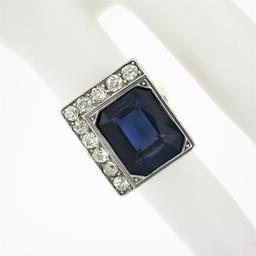 Antique 18K TT Gold Bezel Blue Stone 1.1 ctw Old Mine Cut Diamond Platter Ring