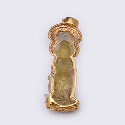 Large 18K Yellow Gold & Diamond Pendant with Carved Citrine Guanyin by Carlo Ric