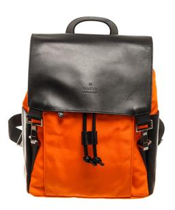 Gucci Black and Orange Leather Nylon Backpack