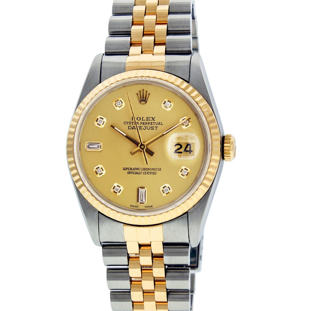 Rolex 36MM Two Tone Yellow Gold And Steel Champagne Diamond Datejust Wristwatch