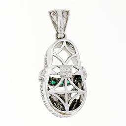 18K White Gold .36 ctw Emerald Diamond Engraved Fancy Baby Girl Shoe Charm Penda