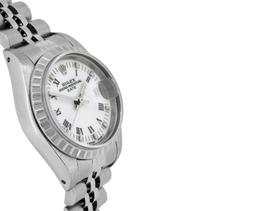 Rolex Ladies Stainless Steel Quickset White Roman Engine Turn Bezel Date Watch W